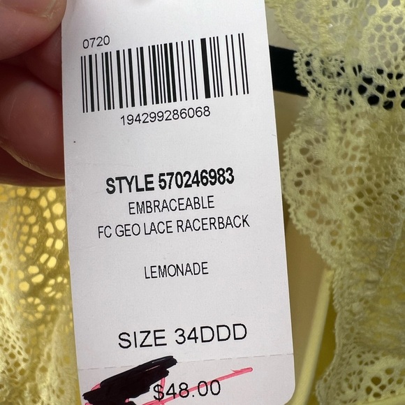 NWT Soma Embraceable Geo Lace
Racerback Lined Bra 34 DDD Lemonade Yellow #0638 - Picture 11 of 14